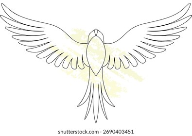 Línea única minimalista dibujando un pájaro con las alas extendidas libertad de vuelo amarilla