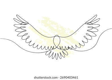 Línea única minimalista dibujando un pájaro con las alas extendidas amarillo abstracto continuo