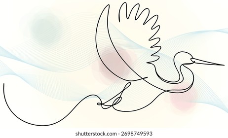 Minimalist single line drawing a bird in flight with abstract wavy elegant continuous flying wings