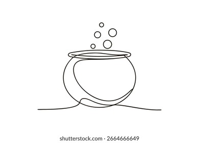 Minimalist single line drawing a bubbling cauldron a witch magic