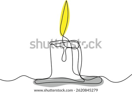 Minimalist Single Line Drawing of a Burning Candle	