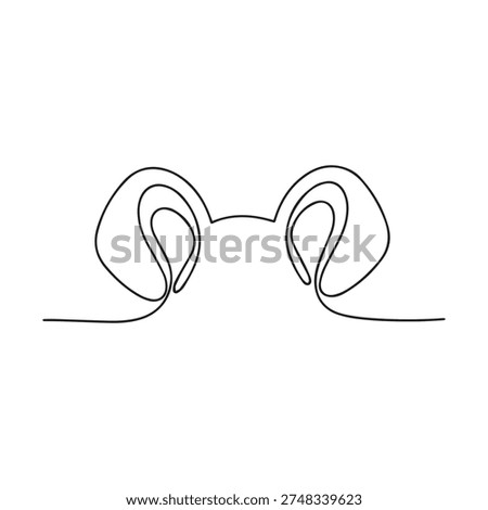 Minimalist single line drawing of cute dog ears, suggesting a playful puppy.