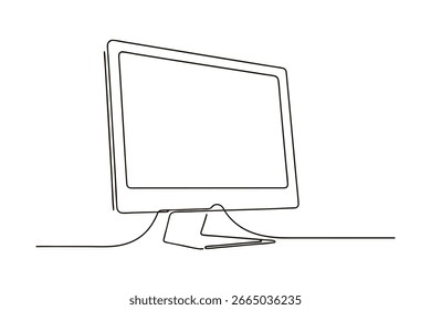 Minimalistisches einzeiliges Zeichnen eines Desktop-Computers auf einem Bildschirm