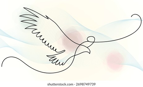 Minimalista Línea Única Dibujando un Águila en Vuelo con Ondulado elegante libertad de pájaro continuo