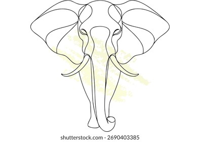 Minimalist single line drawing an elephant head with yellow textured animal
