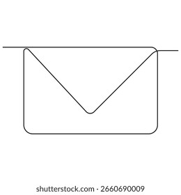 Minimalistisches einzeiliges Zeichnen von Umschlägen, modernem E-Mail-Symbol, einfacher schwarzer Umrissdarstellung, Kommunikations- und Nachrichtenkonzept für Business, E-Mail und Korrespondenzdesign