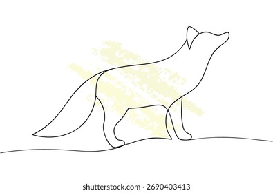 Minimalista línea única dibujando un zorro con textura amarilla abstracta de la vida silvestre animal