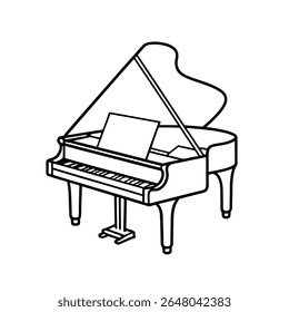 Desenho minimalista de uma única linha de um grande piano - instrumento musical, música clássica, concerto, performance Vetor Outline