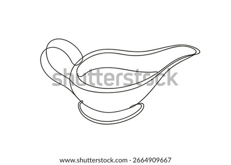 Minimalist single line drawing a gravy boat with handle spout sauce dish
