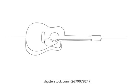 Minimalist single line drawing of a guitar. Clean, continuous outline illustration for music themes and creative designs.
