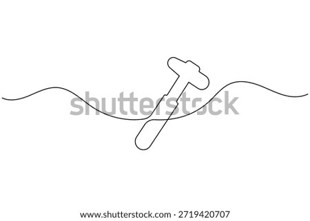 Minimalist single line drawing of a hammer over a wave