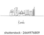 Minimalist single line drawing of Karachi city skyline, featuring Mazar e Quaid, Bahria Icon Tower and mosques; a city skyline concept themed around Pakistan