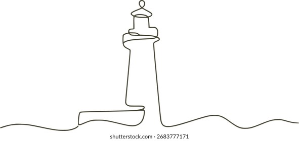 Desenho minimalista de uma única linha de um farol sobre um fundo branco. Terno de formato vetorial escalonável...