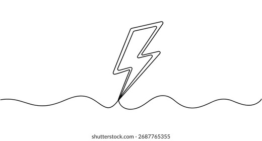 A minimalist single line drawing of a lightning bolt with an outline on a white background. Scalable vector format suitable for print and digital media. - Powered by Shutterstock - Get 15% off with code: PIKWIZARD15