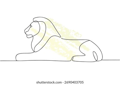 Minimalist single line drawing a lion with pale yellow textured fill animal