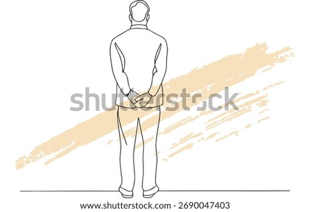 Minimalist single line drawing a man in a suit with hands clasped behind back vector