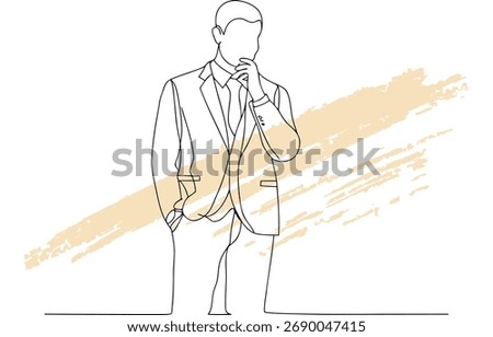 Minimalist single line drawing a man in a suit contemplating vector