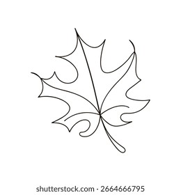 Minimalist single line drawing a maple leaf autumn fall