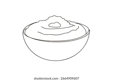 Minimalist single line drawing mashed potatoes in a bowl food