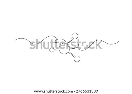 Minimalist single line drawing of a molecular structure for science and technology design.
