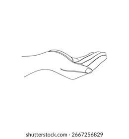 Minimalist single line drawing an open human hand with palm facing up Continous line