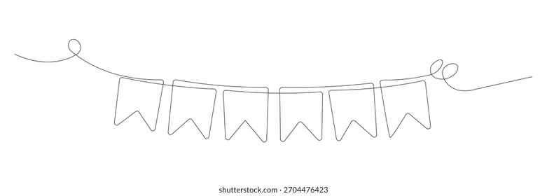 Dibujo minimalista de una sola línea de banderas de celebración de fiesta Decoración de Anuncio para eventos festivos