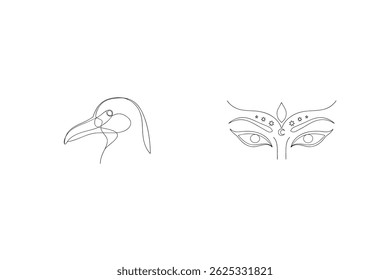 Minimalist Single Line Drawing Of A Pelican And Mystical Eyes With Stars
