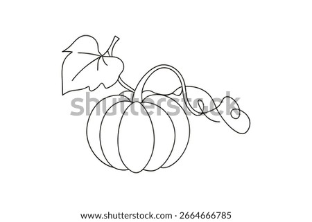 Minimalist single line drawing a pumpkin with a leaf vine squash gourd
