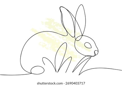 Linha única minimalista desenhando um coelho na grama com textura amarela coelho animal