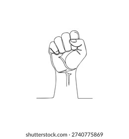 Minimalist single line drawing of a raised fist, symbolizing power, resistance, and solidarity.