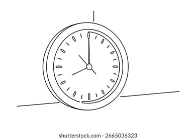 Linha única minimalista desenhando um relógio de parede redondo com mãos tempo