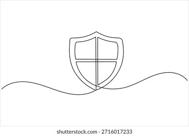 Minimalist single line drawing of a shield, symbolizing protection, security, and defense.
