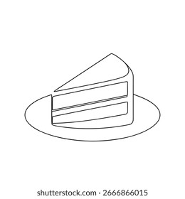 Minimalist single line drawing a slice cake a plate dessert food 1