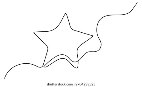 Desenho minimalista de linha única de uma estrela com um elemento abstrato fluente