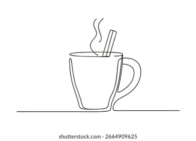 Minimalistisches Einzeilentragen eines Dampfbechers mit einem Strohgetränk