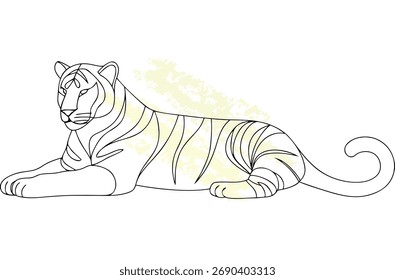 Línea única minimalista dibujando un tigre con la fauna abstracta amarilla