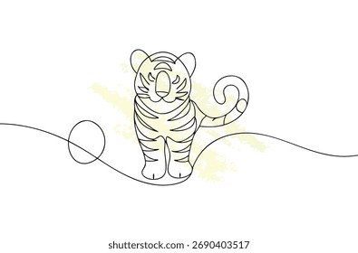 Minimalist single line drawing a tiger with yellow abstract animal wildlife 1