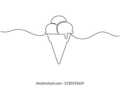 Dibujo minimalista de una sola línea de un cono de helado de triple cucharada