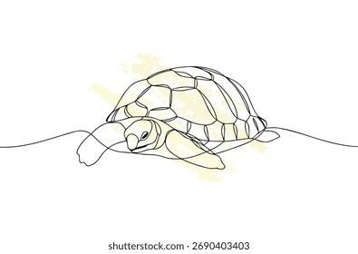 Minimalist single line drawing a turtle with light yellow abstract animal wildlife