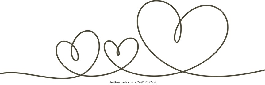 Un dibujo minimalista de una sola línea de dos corazones conectados sobre un fondo blanco. Vector escalable...