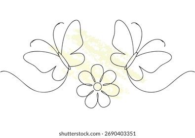 Minimalistisch einzelne Linie Zeichnung zwei Schmetterlinge ein Blumen Schmetterling