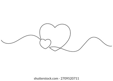 Un dibujo minimalista de una sola línea de dos corazones conectados, que representan el amor.