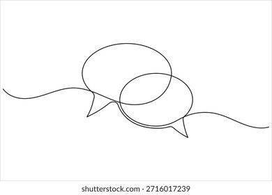 Dibujo minimalista de una sola línea de dos burbujas de discurso superpuestas para la conversación y la comunicación.