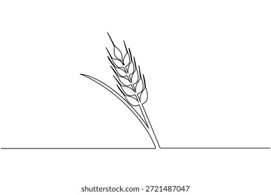 Desenho minimalista de linha única de uma orelha de trigo em um fundo branco