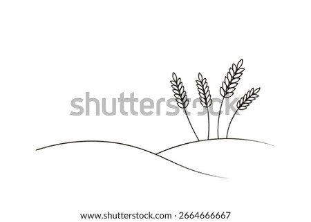 Minimalist single line drawing wheat stalks rolling hills field nature