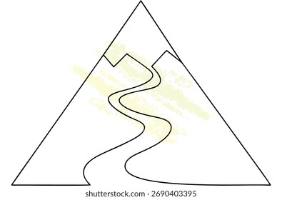 Minimalist single line drawing a winding path through mountains vector