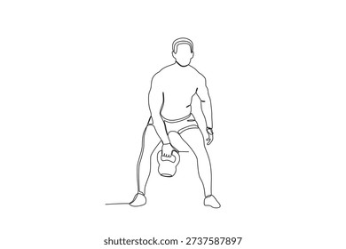 Minimalist Single Line Illustration of Man Doing Kettlebell Swing Exercise