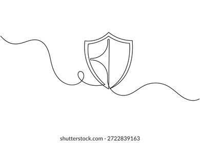 Minimalist single line shield drawing for security, protection and safety