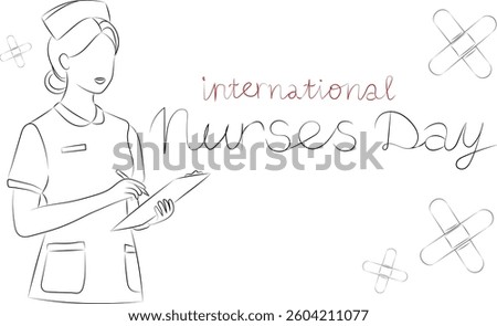 minimalist single line vector illustration nurse writing on tablet international nurses day, elegant medical line art card design gratitude for medical care