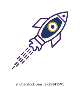 Ilustración vectorial minimalista de lanzamiento de un solo cohete para el éxito y la innovación de las startups